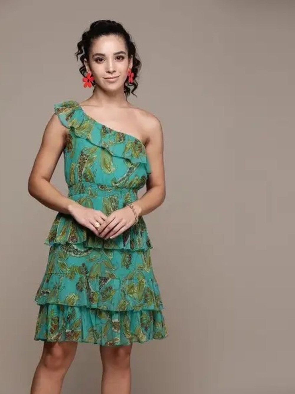 Ritu Kumar Teal One-Shoulder Ruffle Dress